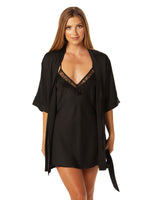 Cotton sateen fabric robe & chemise gift set in black