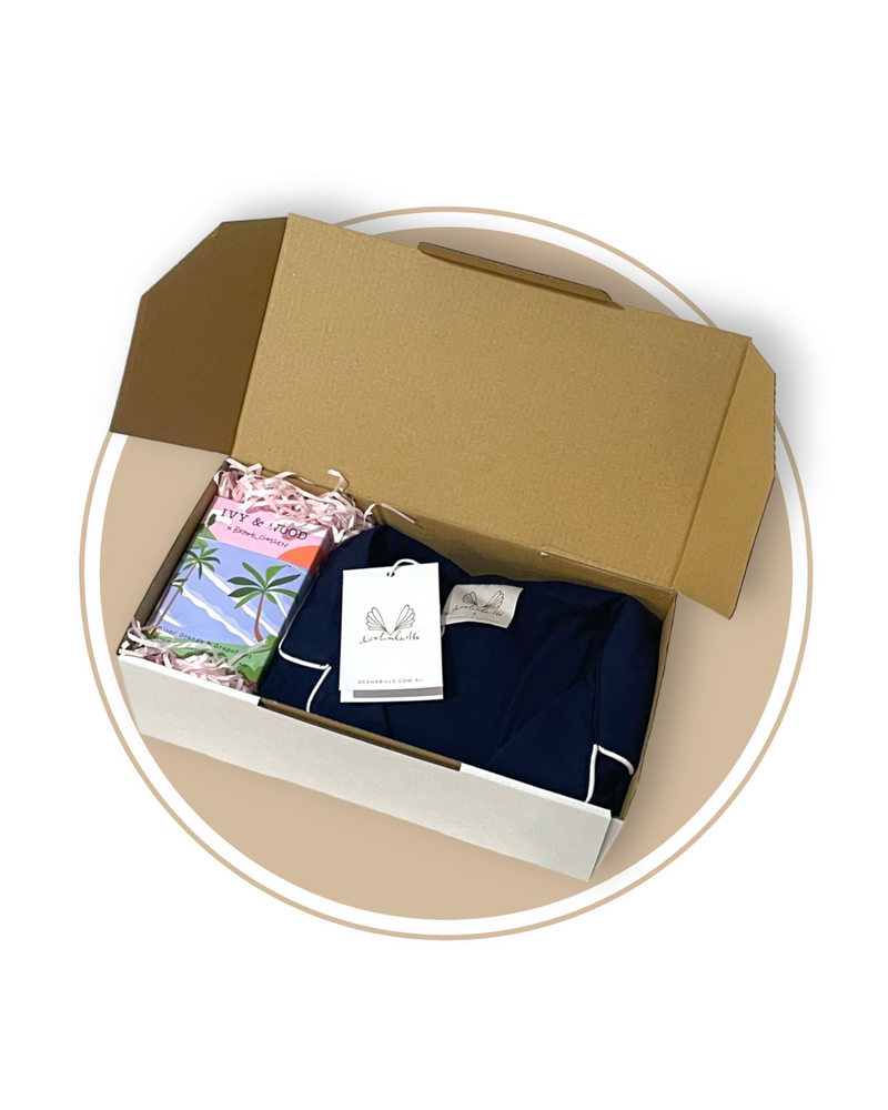 Bamboo Short PJ Set & Candle Gift Box Navy