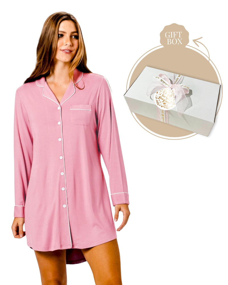 Bamboo Night Shirt + Candle Gift Box Rose