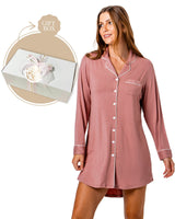 Bamboo Night Shirt + Candle Gift Box Cinnamon Pink