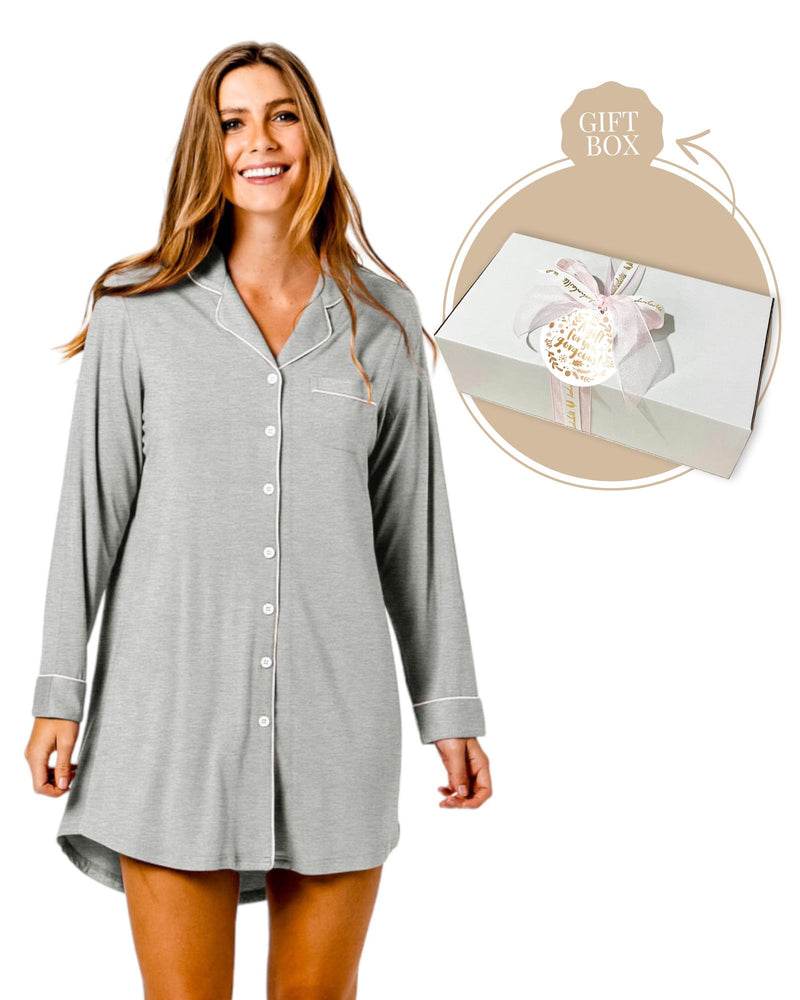 Bamboo Night Shirt + Candle Gift Box Grey Marle
