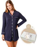 Bamboo Night Shirt + Candle Gift Box Navy