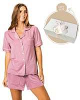 Bamboo Short PJ Set & Candle Gift Box Rose