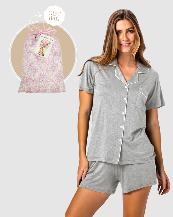 Mother's Day Short PJ Set Gift Bag Grey Marle