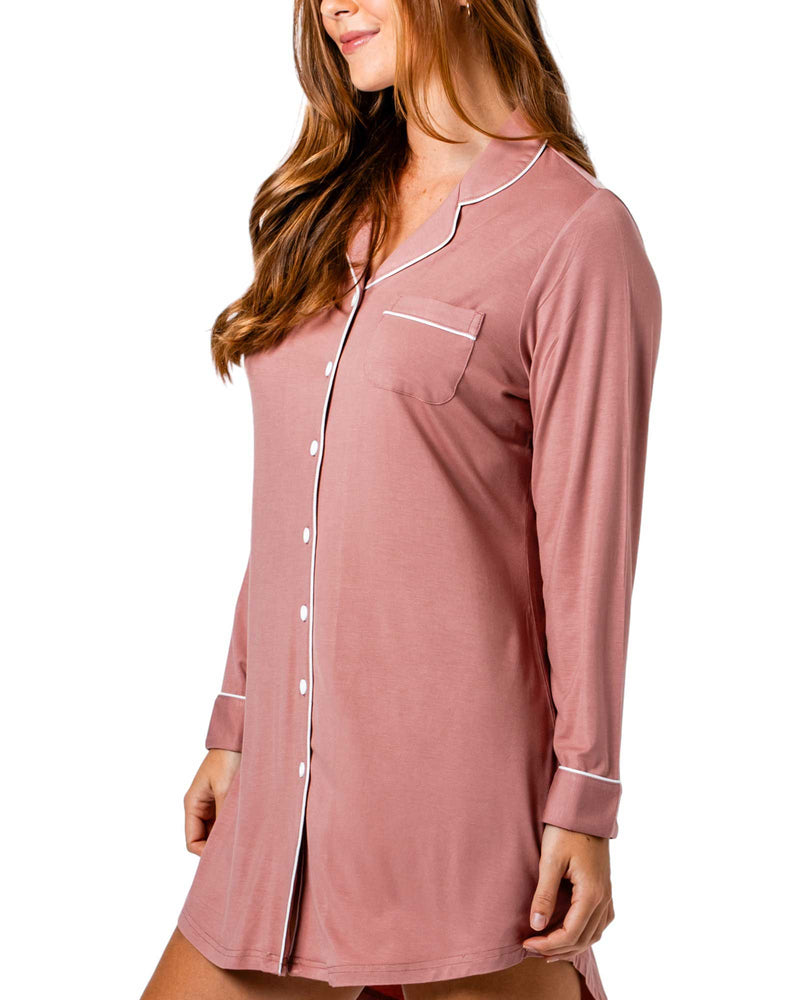 Bamboo Night Shirt + Candle Gift Box Cinnamon Pink