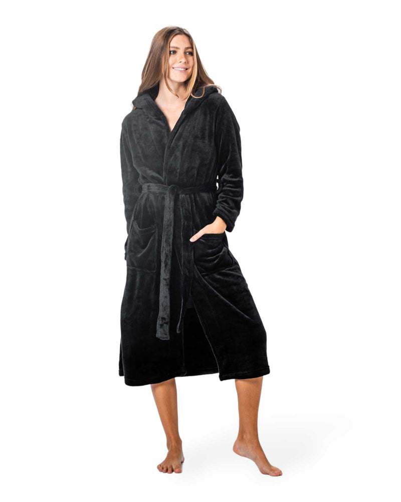 Hooded Plush Robe Black