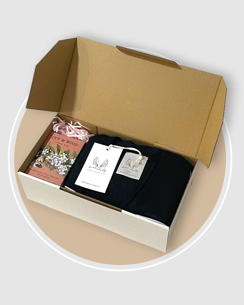 Bamboo Night Shirt + Candle Gift Box Black