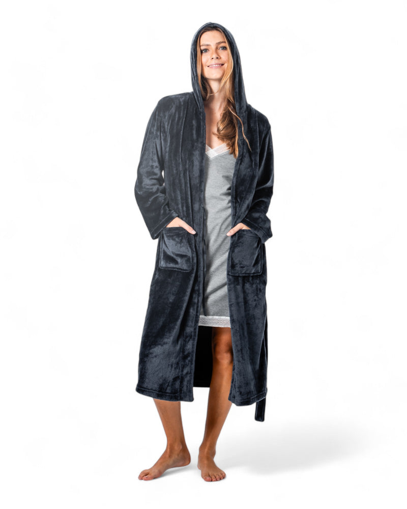 Hooded Plush Robe Navy