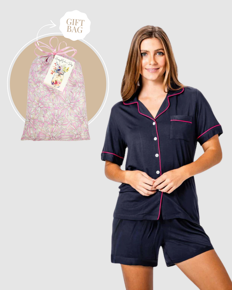 Mother's Day Short PJ Set Gift Bag Navy
