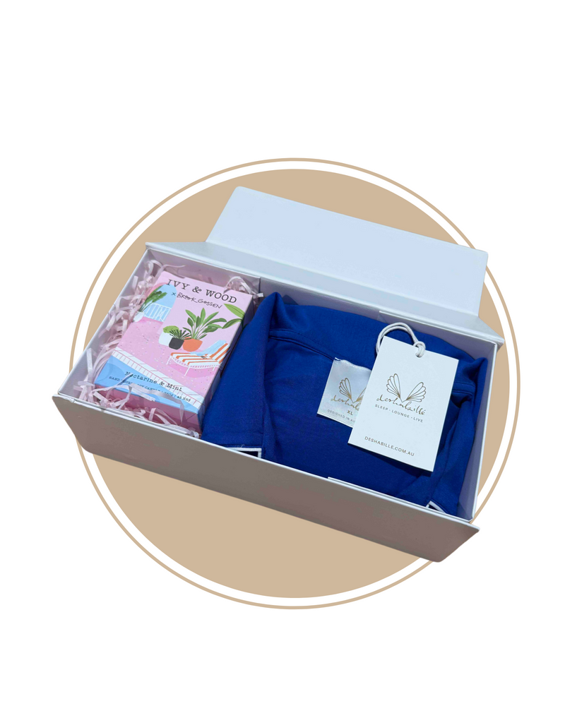 Bamboo Short PJ Set & Candle Gift Box Royal Blue