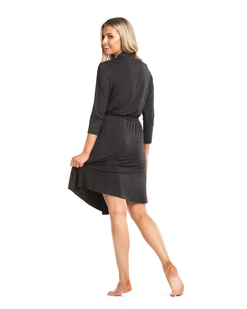 Knee length modal Robe in Charcoal Marle