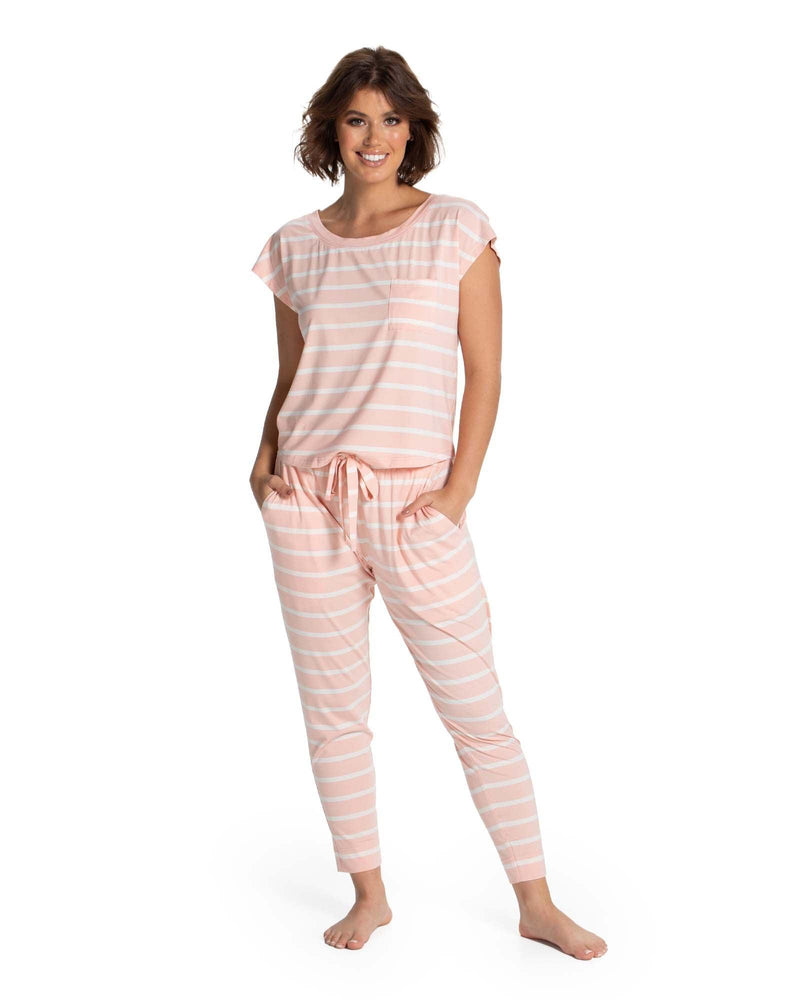 Emily Cropped PJ Set Pink - White - Deshabille Sleepwear