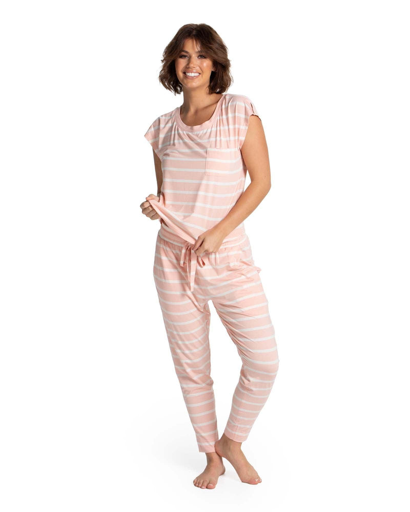 Emily Cropped PJ Set Pink - White - Deshabille Sleepwear