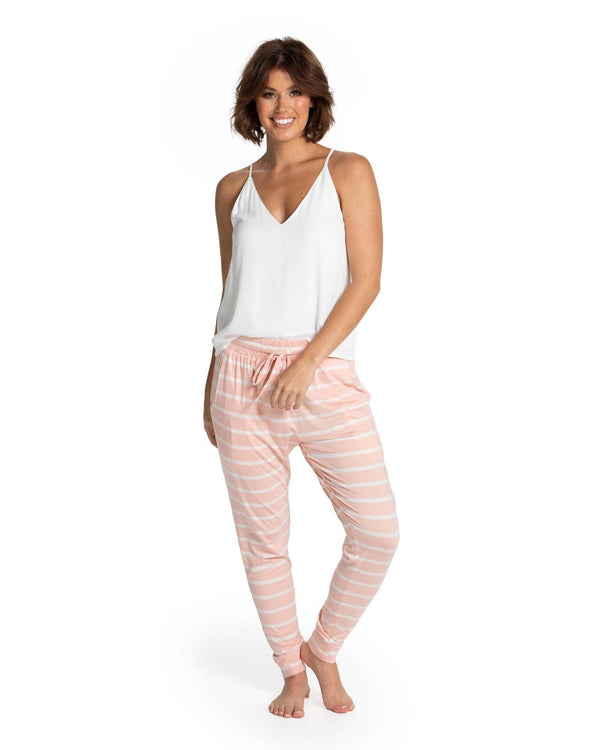 Emily Lounge Pant Pink - White - Deshabille Sleepwear