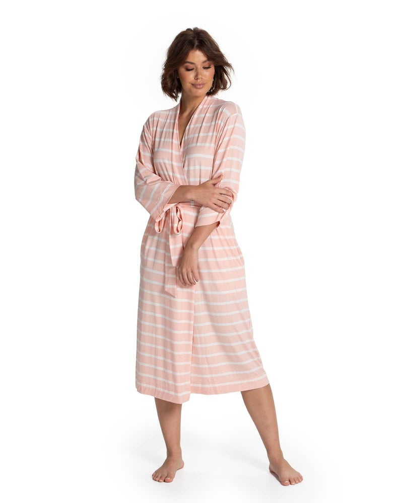 Emily Robe Pink - White - Deshabille Sleepwear