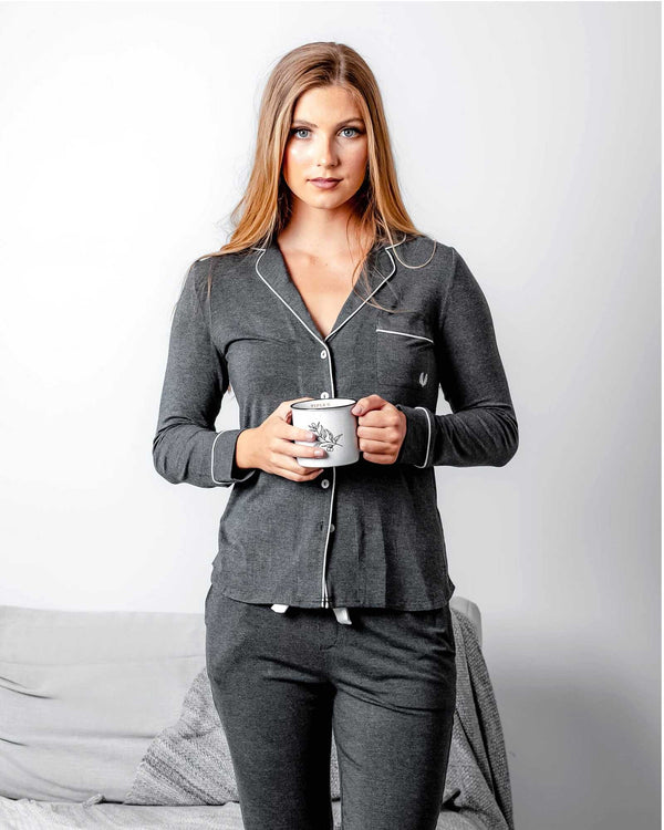 The Manor PJ Set In Charcoal Marle